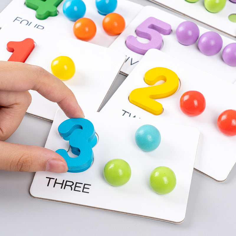 Montessori math puzzle teaching aids wooden number calculation clip bead matching game number recognition matching puzzle