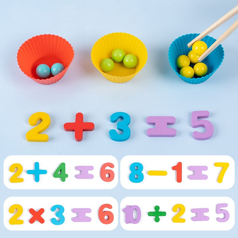 Montessori math puzzle teaching aids wooden number calculation clip bead matching game number recognition matching puzzle