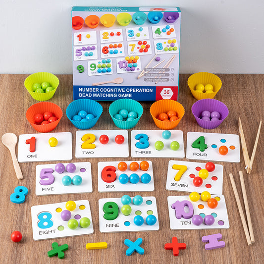 Montessori math puzzle teaching aids wooden number calculation clip bead matching game number recognition matching puzzle