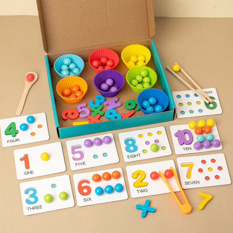 Montessori math puzzle teaching aids wooden number calculation clip bead matching game number recognition matching puzzle