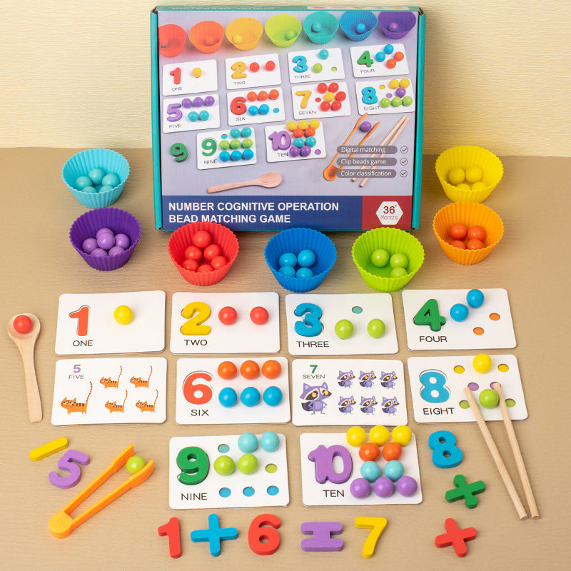 Montessori math puzzle teaching aids wooden number calculation clip bead matching game number recognition matching puzzle